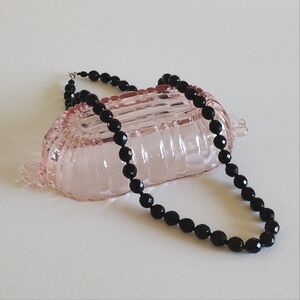Black Bohemian Glass Beaded Necklace 24"